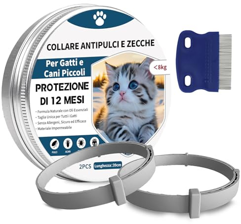 2 Pezzi Antiparassitario Per Cani,Collare Antipulci per Cane,Realizzato Con Oli Essenziali Naturali, Sicuro ed Efficace, Universale per Cani e Gatti,Protegge per 12 Mesi (piccolo cane e gatti)