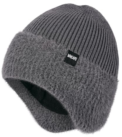 Winter Beanie with Earflaps for Men,Warm Thick Fleece-Lined Knit Hat