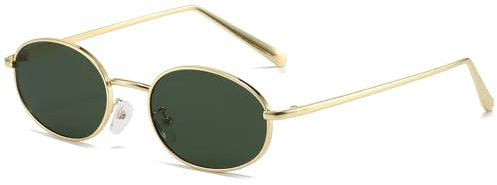 Ggpyyon Ovale Retro-Sonnenbrille für Damen und Herren, klassische Vintage-90er-Hippie-Sonnenbrille mit Metallrahmen, Gold / Grün
