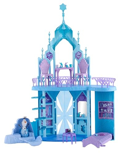 Mattel Disney Frozen Elsas isslott lekset, 76 cm högt | Olaf-figur, 5 lekytor, 21 tillbehör och 360° lek, Elsas isslott, inspirerat av Disneys Frozen-filmer, JGG41