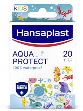 Hansaplast Cerotti Aqua Protect Kids, Cerotti bambini dal design colorato 100% resistenti all'acqua, Impermeabili per bagnetto, mare e piscina, 1 confezione da 20 pezzi in 2 formati