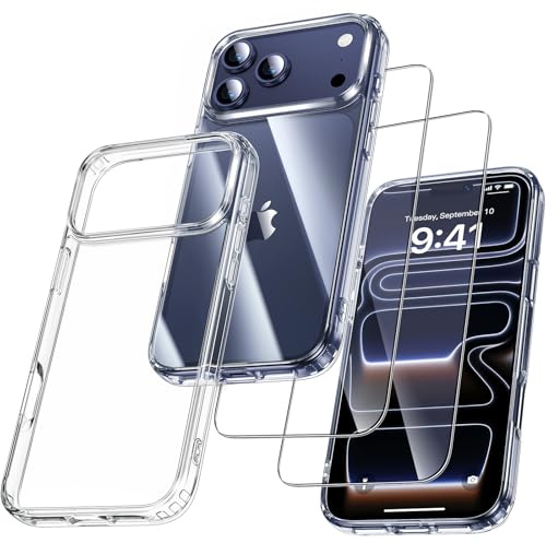 UniqueMe Hülle für iPhone 17 Pro Max - Case & 2 Folie, Transparent