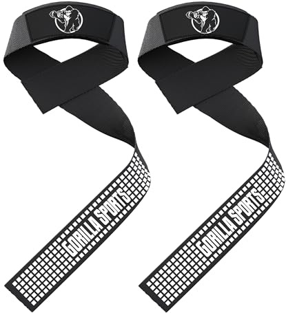 GORILLA SPORTS® Zughilfen Krafttraining - 2er Set, Silikon, Gepolstert, Weich, Anti Rutsch, Schwarz - Lifting Straps, Handgelenk Bandagen, Fitness Zubehör für Bodybuilding, Gym