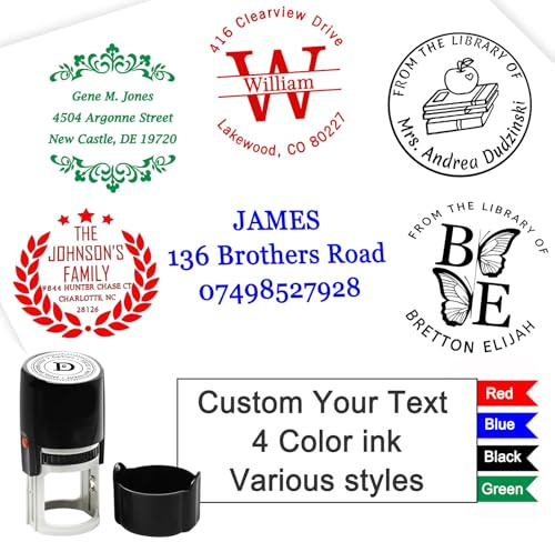 Custom Round Stamp Self Inking Personalised Self-Inking Rubber Stamp Customized Business Label Stamp Return Address Stamp Office Name Text Logo Rubber Stamps