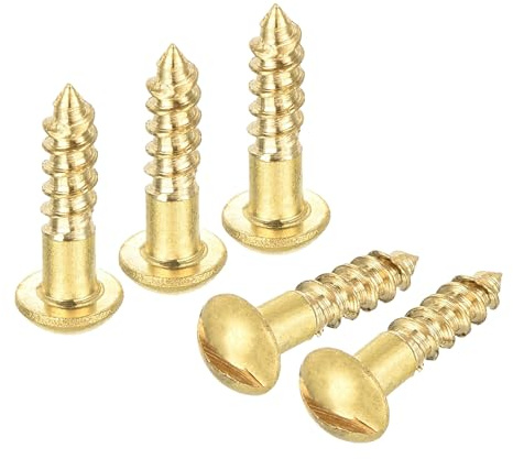 sourcing map Wood Screws M3 x 12mm Slotted Round Head Brass Self-Tapping Screw 20 Pcs