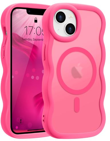 Pepmune Coque Magnétique pour iPhone 14 iPhone 13 [Compatible avec Magsafe] Translucide Mat Cadre Vague Bouclée Coque de Téléphone Slim Fit Antichoc Housse de Protection pour Homme et Femme-Rouge