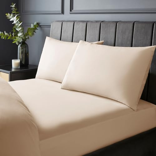 Silentnight Pure Cotton Fitted Sheet - Cool Soft Touch 200 Thread Count - Extra Deep 40cm Bed Mattress Sheet - Breathable 100% Cotton - Elasticated Corners, Machine Washable, Beige Natural, Double
