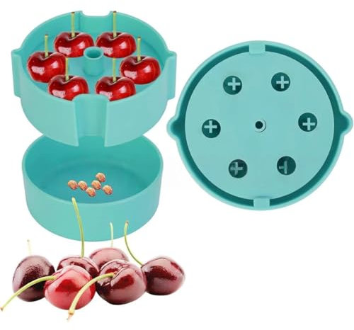 dénoyauteur cerises, multi dénoyauteur pour cerises, de noyaux de cerises, retrait de graines à pression facile avec 6 dénoyauteurs pour cerises avec protection anti-éclaboussures (vert)