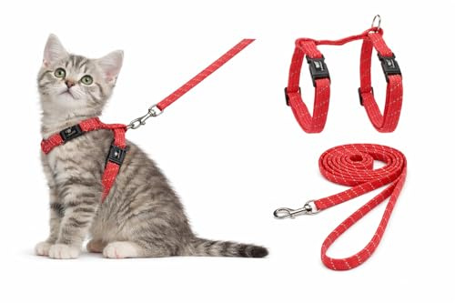 Harnais pour Chat - Chaton Elza Corail - 15-22cm - 20-30cm - Laisse 120cm - Nylon réglable - réfléchissant - avec Mousqueton