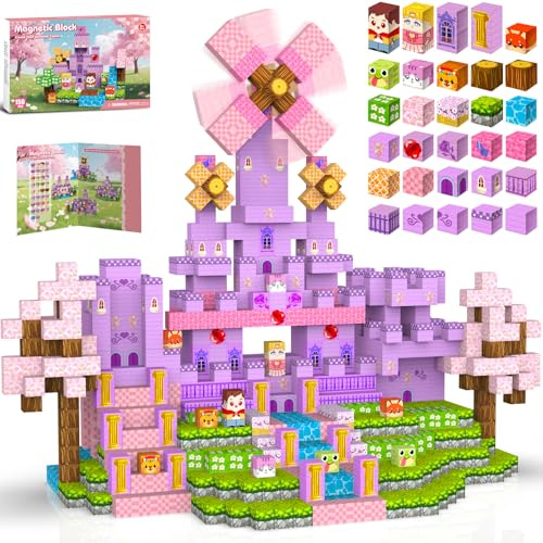 Magnetic Blocks Toys for Kids, 150Pcs Building Blocks Cubes (Pink Castle)