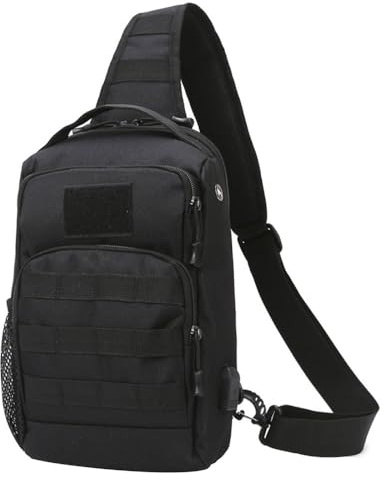 Sac à Bandoulière Tactique, Sacoche de Poitrine Molle Portable, Pochette à Dos Militaire avec Interface de Usb, Poche avec 3 Méthodes de Transport pour Sports de Plein Air, Excursions, Escalade