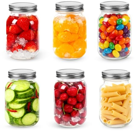 Alitree Lot de 6 Mason Jar avec Couvercle, bocaux Mason Jar en verre,Bocaux à Pickles & Bocaux en Verre Conserve Bocal en Verre avec Couvercle idéaux pour les confitures et conserves (500m)