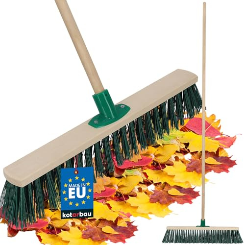 KOTARBAU® Besen mit Holzstiel - 50 cm - Straßenbesen - mit Nylonborsten - Kehrbesen aus Holz - für Draußen & Drinnen - Zimmerbesen mit Stiel - Gartenbesen - Grün