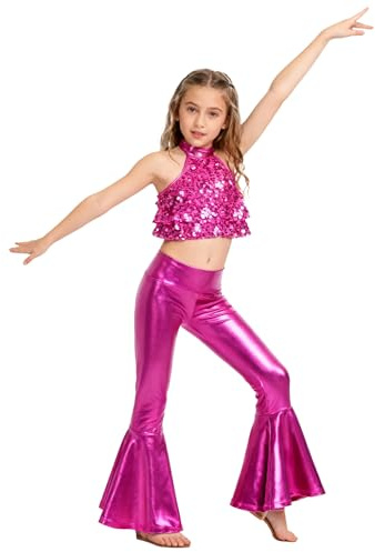 Xnihocha Standard dansklänning för barn, flickor, paljetter, danskostymer, danskläder, disco hip hop, scen, danskostym, glitter, disco outfit