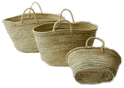 Capazo de Palma Reforzado, Cesto o Bolso de mimbre para la playa, fibras naturales. (10V, aprox. 51x31 cm)