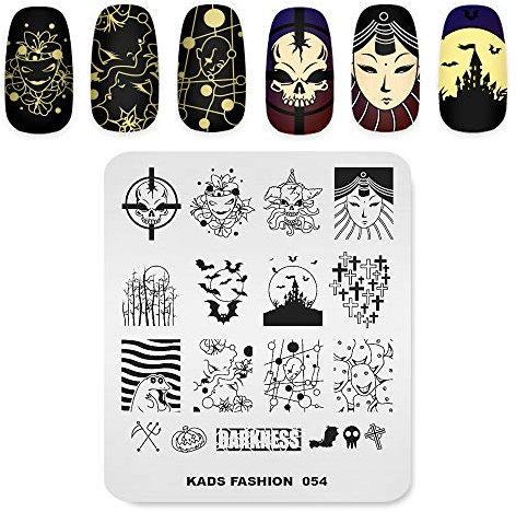 Placa de estampado de uñas Plantillas diseño de imagen tema creativo oscuro de Halloween Bat Cross Skull Multi-Pattern Tablero Manicura DIY Herramientas de impresión