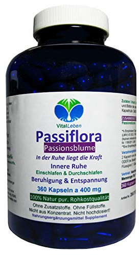 PASSIONSBLUME PUR Passiflora 360 Pulver Kapseln. - In der Ruhe liegt die Kraft - Beruhigung & Entspannung + Einschlafen & Durchschlafen + NATUR pur - OHNE ZUSATZSTOFFE. 26675-360