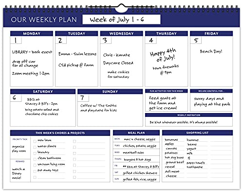 Global Printed Products Weekly Family Planner - 52 Undated Weeks for Planning and Organizing Family Activities - 13 x 17