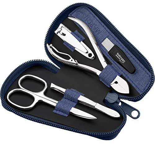 Set Manicure per Uomo e Donna – Kit professionale da 5 Pezzi con Forbicine e Custodia in Simil Pelle. Ideale per la cura di Mani e Piedi, perfetto per viaggi e uso quotidiano. Elegante e funzionale
