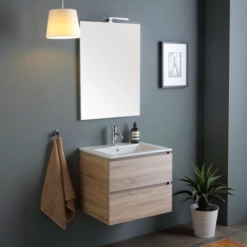 Kiamami Valentina - Mobile bagno completo 60cm con due cassetti effetto legno | Berlin