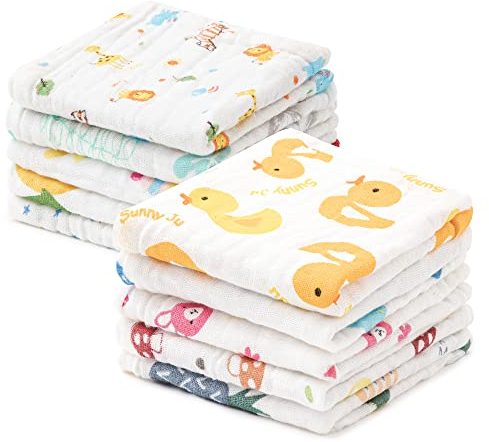 HBselect 10er Baby Waschlappen weiche Handtücher Waschtücher aus hochwertigen Bambusfaser mit Hänge Seil