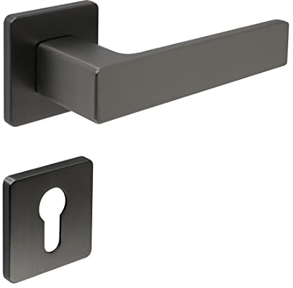 FELGNER Ensemble de poignées de porte Bormio pour cylindre profilé | Plaque de porte moderne de haute qualité, ensemble poignée et rosace pour portes intérieures et portes de chambre | Anthracite