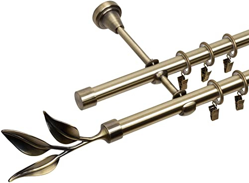 RENA Gardinenstange Vorhangstange 2-läufig - 19 mm - aus Metall - Lautlose Rollen - Komplettset - Antik Gold 240cm |Bawaro