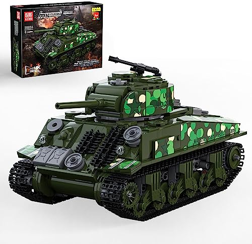 Mould King 20024 Technik Militär Panzer Bausteine Modell RC Panzer M4 Sherman Tank Fernbedienung Klemmbausteine Spielzeug Geschenk für Erwachsene und Jugendliche(961 Teile)