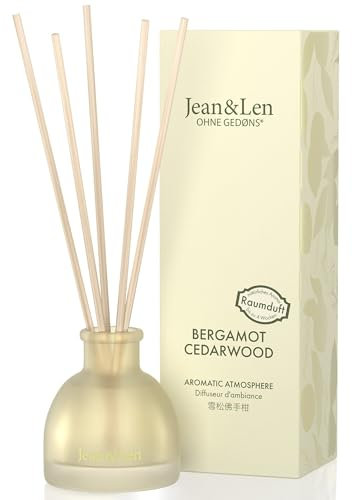 Jean & Len Aromatic Atmosphere Cedarwood & Bergamot, diffuseur d'ambiance à odeur naturelle, parfum pétillant du parfumeur, flacon de qualité, parfum d'ambiance avec bâtonnets de bois, 50 ml
