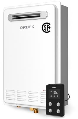 ORBEK Natural Gas Tankless Water Heater - Max 5.1 GPM 120,000 BTU Outdoor Installation - CSA Certified On-Demand Instant hot Water Heater 3/4 NPT Connector Size