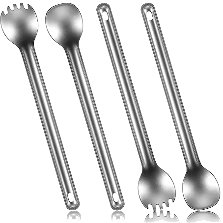 Xptieeck Göffel und Löffel mit langem Griff, Titan für Outdoor, Camping, Rucksackreisen, Wandern, Reisen, 4 Stück