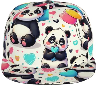 Augenstern Unisex Adjustable Flat Brim Cap Kawaii-Pandas-Colorful-Balloon Baseball Cap Cool Snapback Hat for Men Women