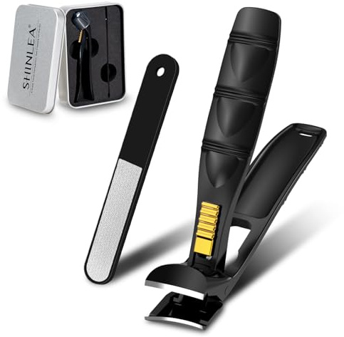 SHINLEA Nail Clippers for Seniors Thick Toenail, Professional Fingernail Toenail Clippers with Catcher, Sharp Wide Opening and Long Handle Nail Cutter for Men Women, Black