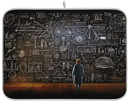 Alfombrilla De Secado De Platos Pizarra De Ciencia con S Y Cálculos. Alfombrilla Escurreplatos Fácil De Limpiar Esteras De Secado Lavado A Máquina Tapete Escurre Platos 41X46cm