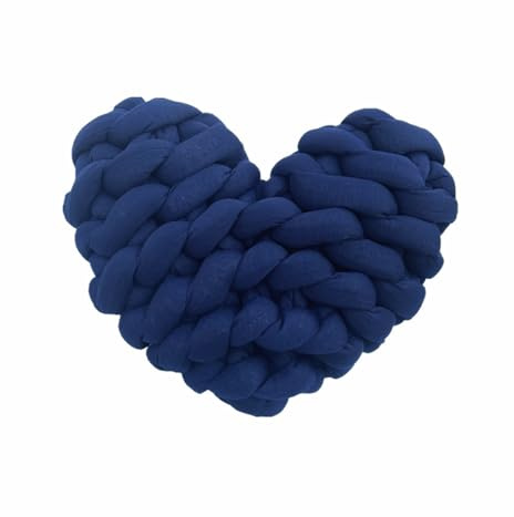 LSYHHXC Core Filling Yarn Diy Love Heart Pillow Hand Knotted Knitted Fabric Line Heart Cushion(Navy blue)