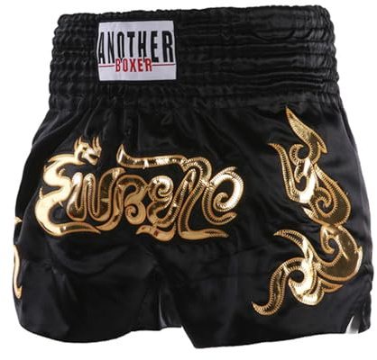 RUNQHUI Barn pojkar elastiska muay shorts boxning thailändska MMA kickboxning tävling träning strid 5–16 år, Svart, 5-7 anni