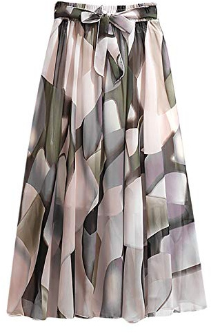 Donna Elegante Vita Elastica Svasata A-Linea Midi Gonna Base Gonne Plissettate Lunghe Gonna A-Line Casual con Stampa Floreale per Primavera Estate (One Size)