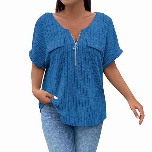 Maglietta Blu Donna in Saldo Camicia Donna Senza Bottoni Verde Petrolio Estiva Rossa Maglie Nere Cotone Magliette Intime di Bianche in T Shirts No Stiro Maglia Mezza Manica Basic Fucsia Corta