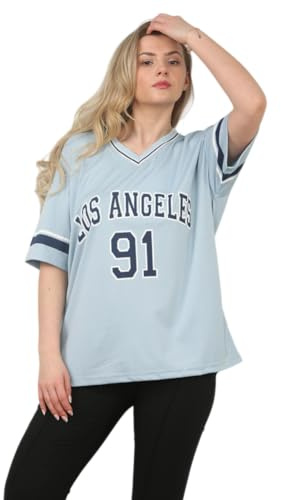 RAIS Dam överdimensionerad LA 91 Varsity fotboll t-shirt sport jersey topp Los Angeles 91 – hängande axel kortärmad, Himmelsblått, M/L
