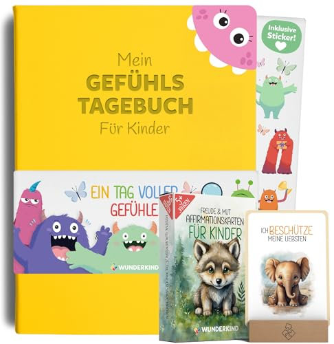 Wunderkind Gefühlstagebuch Kinder 6-12 Jahre | Tagebuch Mädchen und Jungs | Gefühle Buch Kinder | Für ein gutes Gefühl | Dankbarkeitstagebuch für Kinder (Honiggelb Bundle)