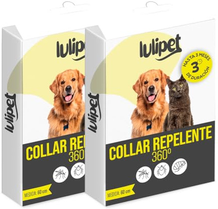 Clim Profesional - 2 Collar Antiparasitario Perros y Gatos de 60 cm de diámetro. Pack 2 Collares Repelente de Insectos con Dimeticona