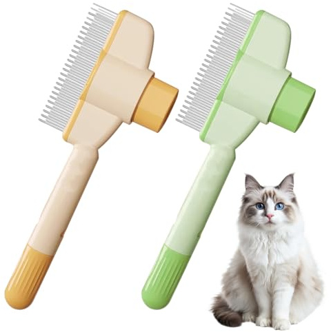 Fellblitz Bürste Katze, 2 Stück Flohkamm und Pflegekamm für Katzen und Hunde, Selbstreinigende Fellbürste, Feinzahniger Hundekamm, Zeckenkamm zur Haarentfernung