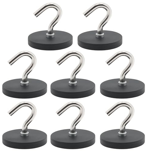 WIYETY Neodymmagneter extra starka magnetkrokar, 8 stycken magnetkrokar, extra starka D43, M6-magneter, rund krukmagnet, stor magnet med krok för förvaring, magnetiska klädkrokar