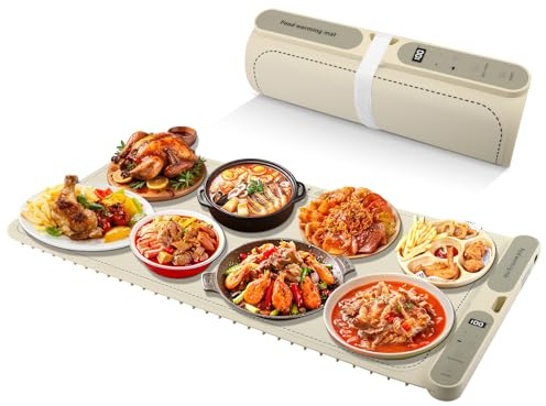 Calentador de Alimentos Eléctrico - Control de Temperatura de 9 Niveles de 40-120 °C - Placa Caliente Flexible y Plegable con Temporizador - Para Bufés, Parrillas, Biberones - Fácil de Limpiar