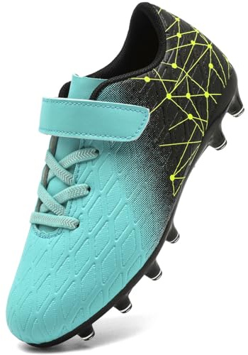 DimaiGlobal Kids Football Boots Boys Girls Astro Turf Trainers Teenager Outdoor Training Firm Ground Soccer Shoes 5UK Turquoise