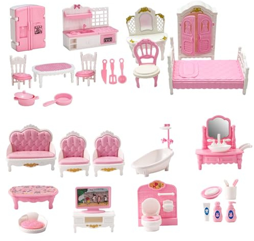 AZIDWERYQ 1 Ensemble de Meubles de Maison poupée, Accessoires et Meubles Maison poupée à l'échelle 1:12 avec Cuisine, Salon, Chambre à Coucher, Salle Bain pour Enfants, Jeu, Accessoires d