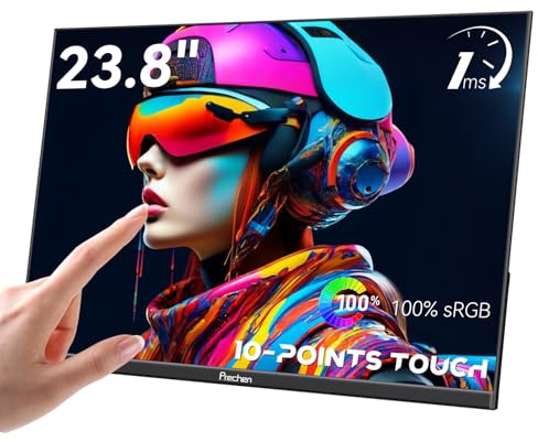 Prechen Monitor Portatile 2560x1440 Touch Screen da 23,8 Pollici, 2K, 100Hz, 100%sRGB, IPS, Display Touch Portatile QHD con Supporto Regolabile a 90°, USB-C, HDMI, Grande Monitor per Laptop e Desktop