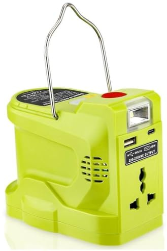 LVYXON Bärbar kraftinverteringsgenerator 200 W med 110–220 V AC-utgång och 280 LM ljus för 12–18 V batterier, utomhusarbete och nödanvändning 220 V