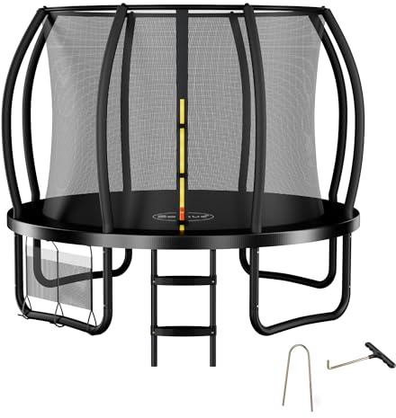 Zelsius Trampolín negro para exteriores, trampolín de jardín con red de seguridad, escalera y bolsa para zapatos, para deporte y ocio (305 cm)