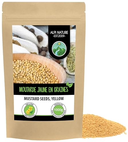 Alpi Nature Graines de Moutarde Jaune Blanche 1kg, Graine de Moutarde Blanche Jaune 1-2mm